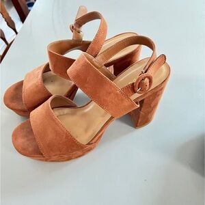 Platform Block Heel Sandals in Rust Suede